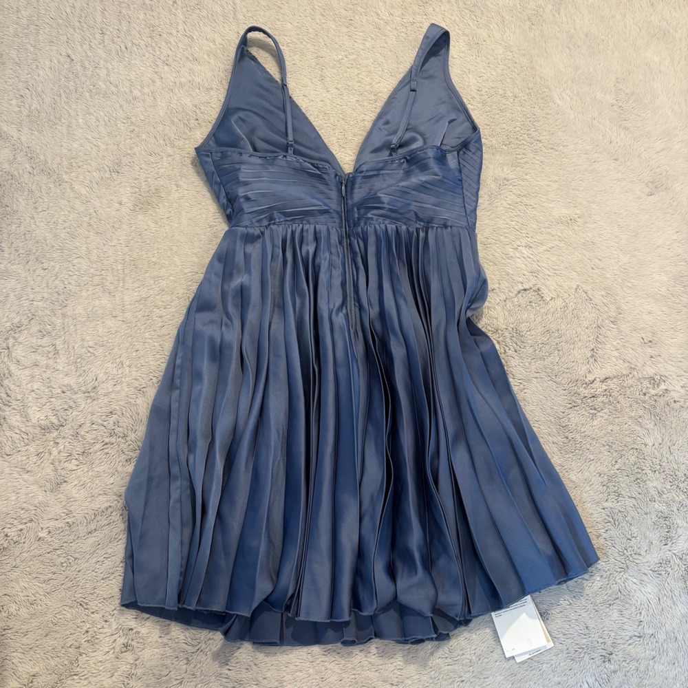 Abercrombie & Fitch Giselle‎ Pleat Mini Dress Blue Satin M Wedding Cocktail NWT - Picture 10 of 11